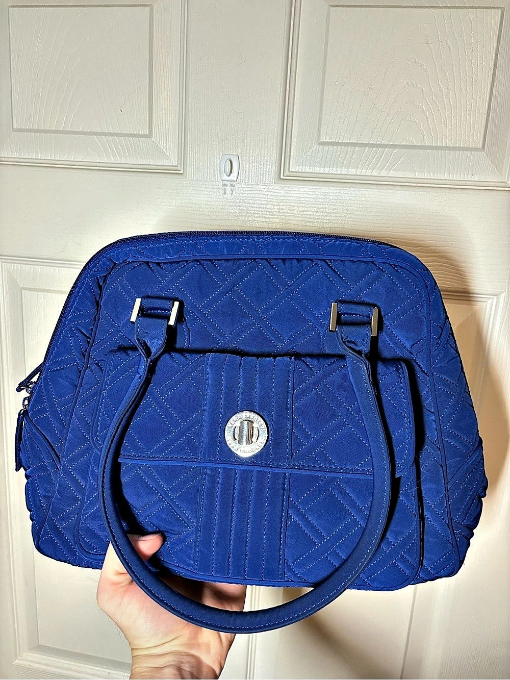 Vera Bradley Turn Lock Satchel Shoulder Bag Blue & Black